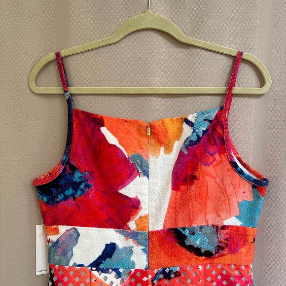 Trina Turk Julietta Floral Laser-Cut Sheath Dress Spaghetti Strap Sz12 - Picture 8 of 16